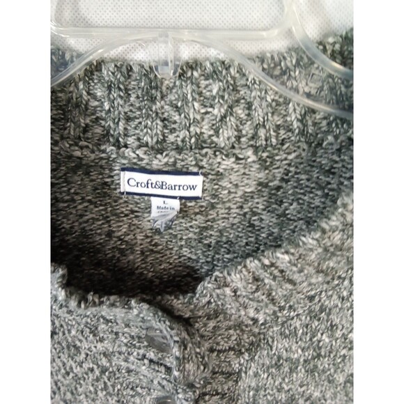 Croft & Barrow large Green White button up sweater 3/4  Mock Neck - Picture 8 of 11